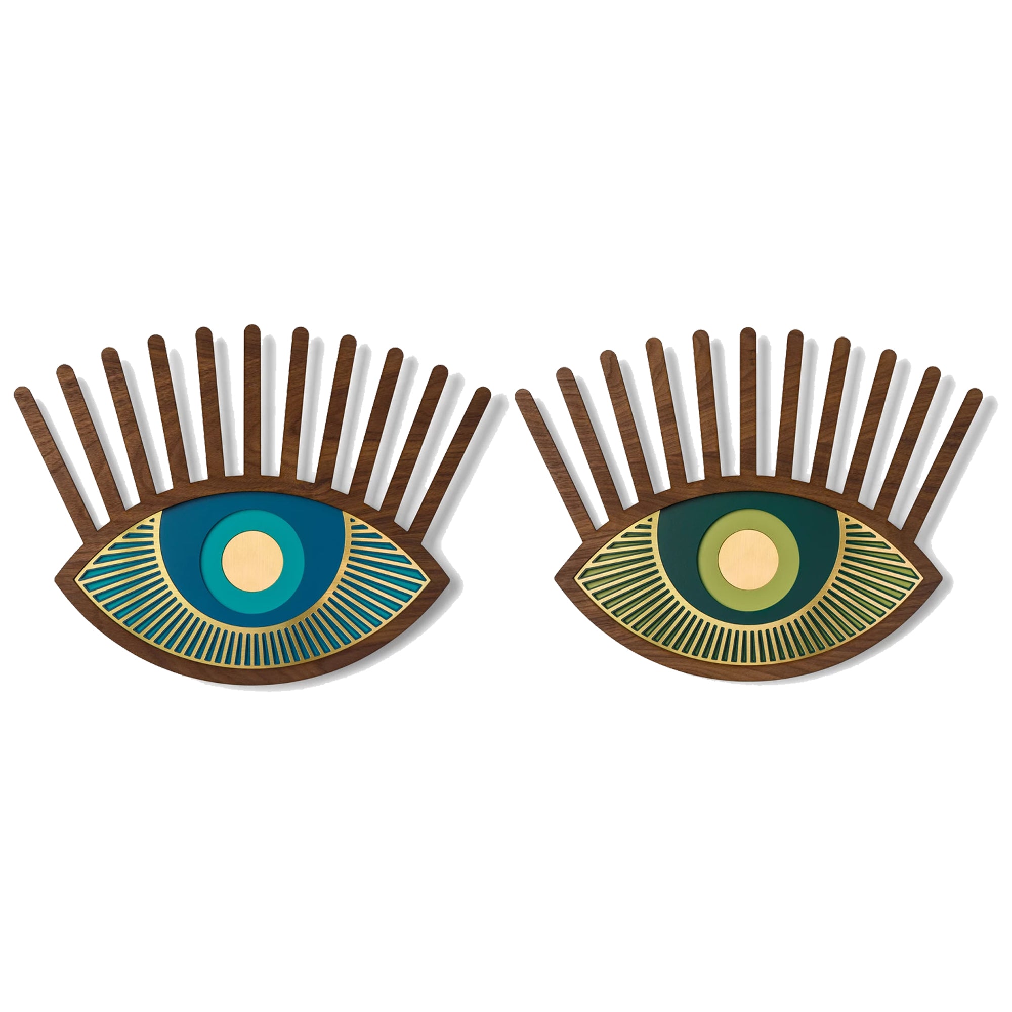 Green and Blue Eyes Wall Decor with Carved Wood Wall Art inspired Contact Lenses