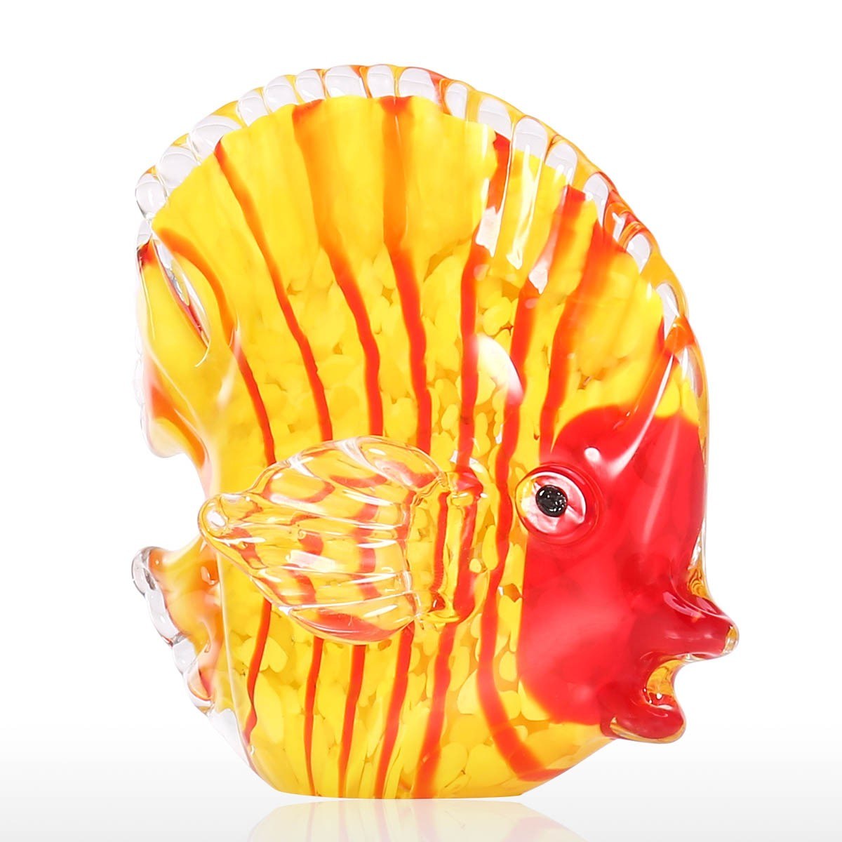 Hand Blown Glass Art Object with Red Fish and Yellow Fish Colorful Fish Decor