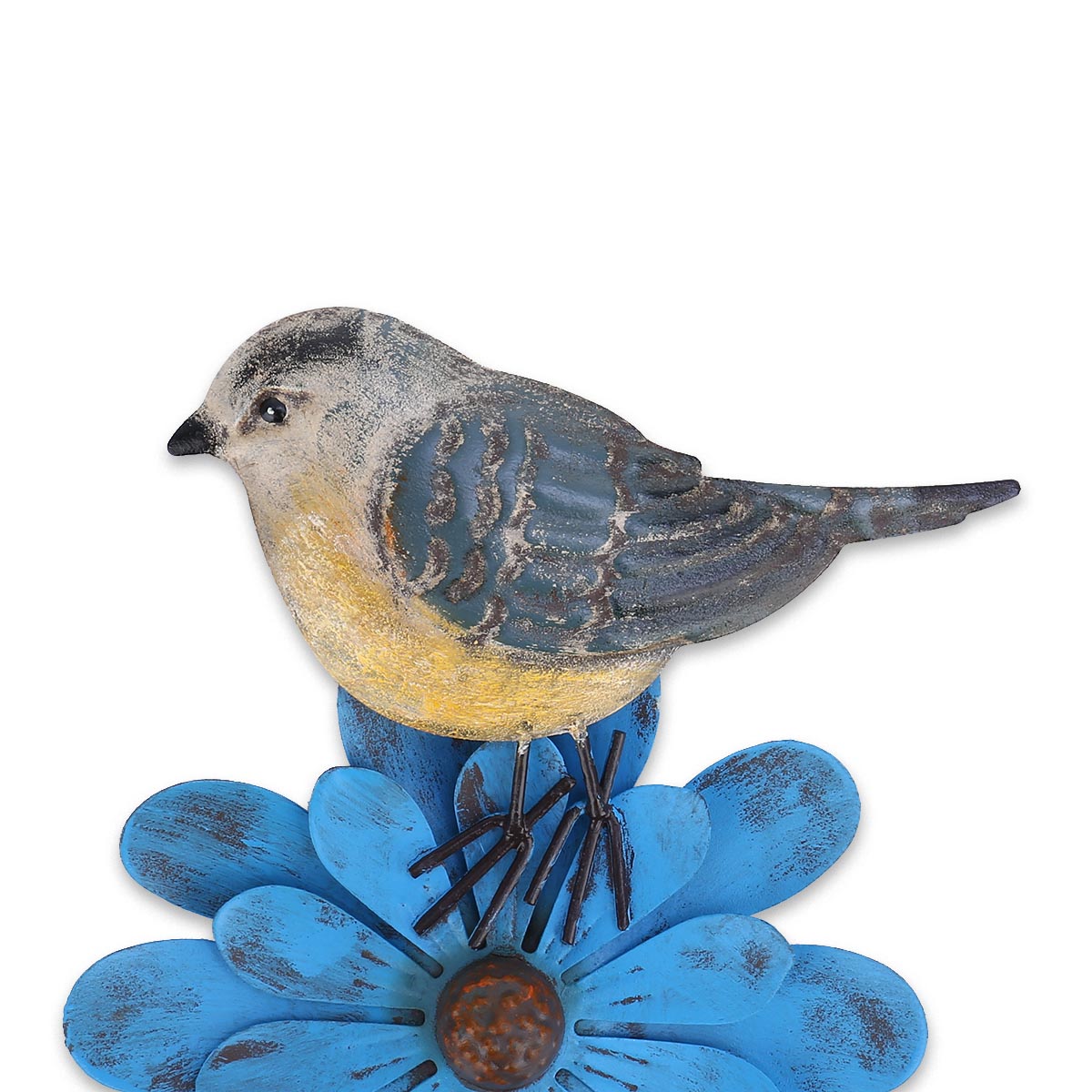 Metal Flower Stakes and Garden Stakes on the Blue Flower with Goldfinch Bird for Garden Ornaments