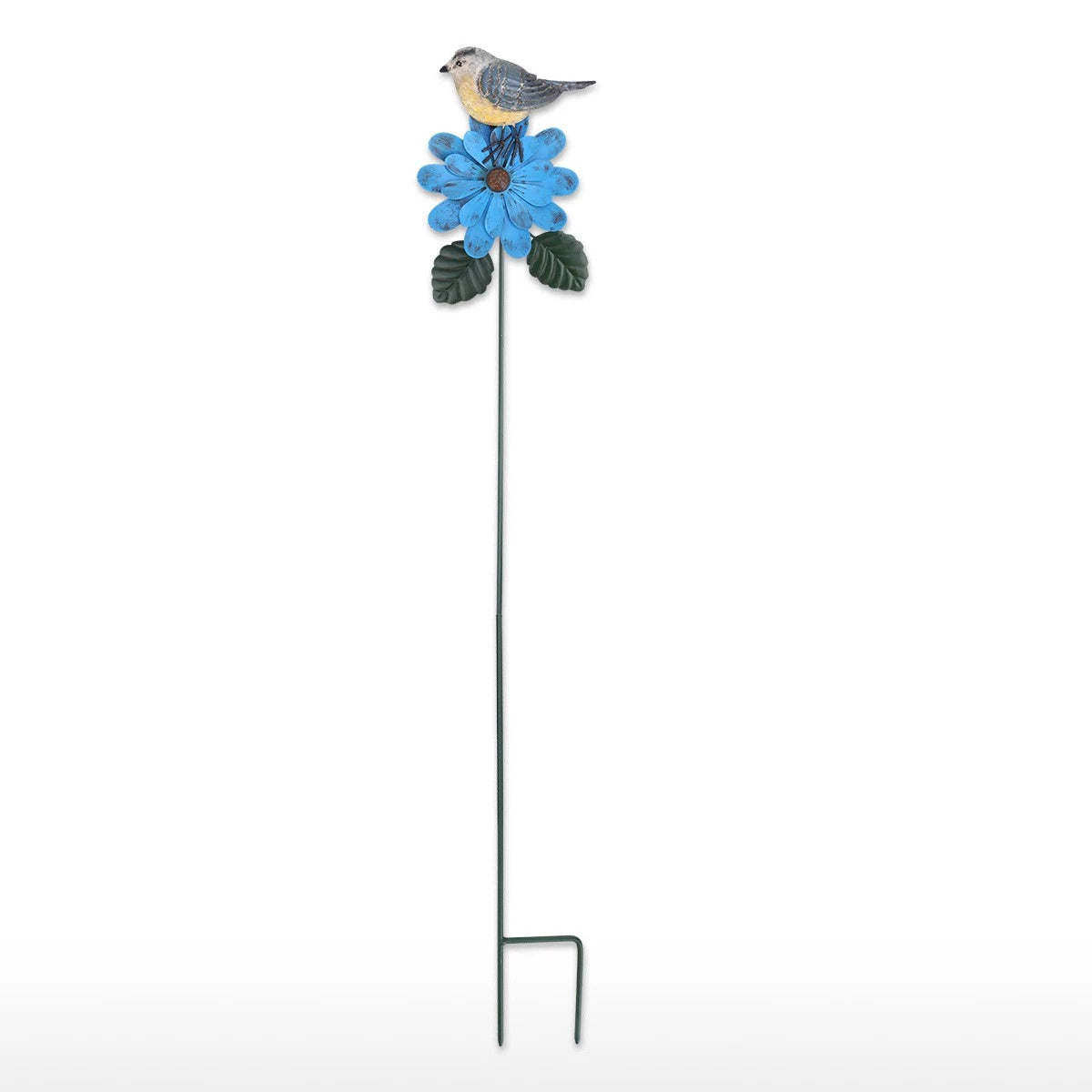 Metal Flower Stakes and Garden Stakes on the Blue Flower with Goldfinch Bird for Garden Ornaments