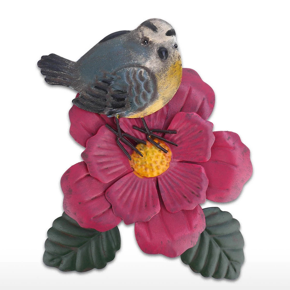 Metal Flower Stakes and Garden Stakes on the Pink Flower with Goldfinch Bird for Garden Ornaments