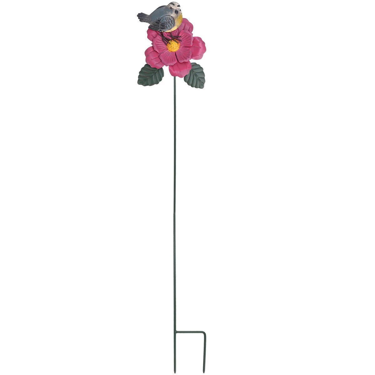 Metal Flower Stakes and Garden Stakes on the Pink Flower with Goldfinch Bird for Garden Ornaments