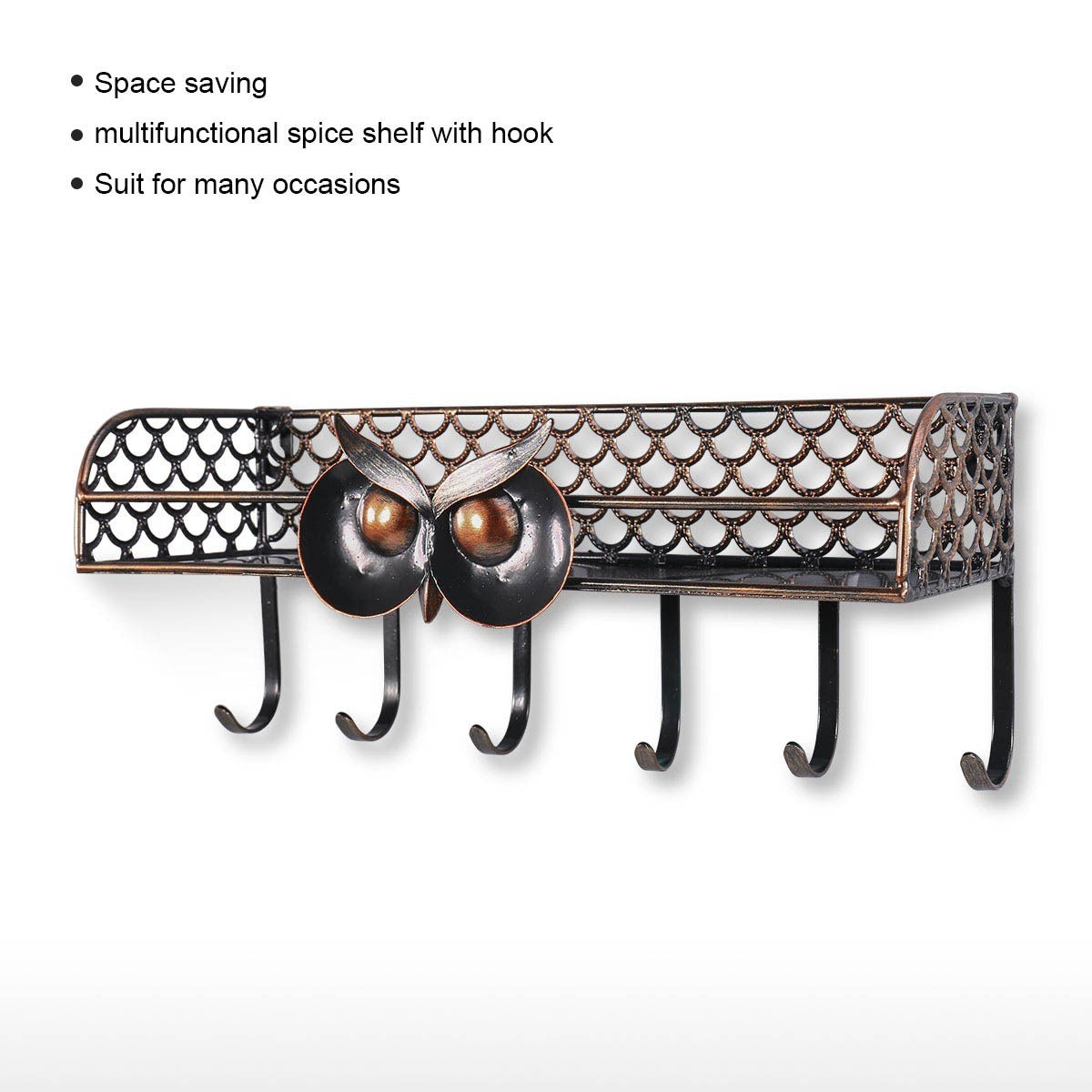 Metal Owl Black Color Vintage Style Coat Rack with Wall Mounted Shelves for Key or Kitchen Holder Organizer