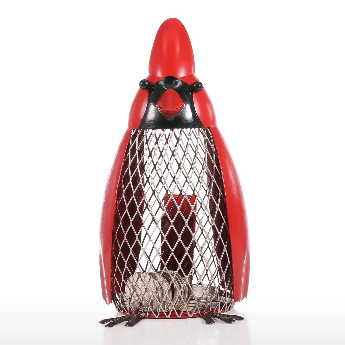 Metal Red and Black Bird Sculpture for Storage Ornament