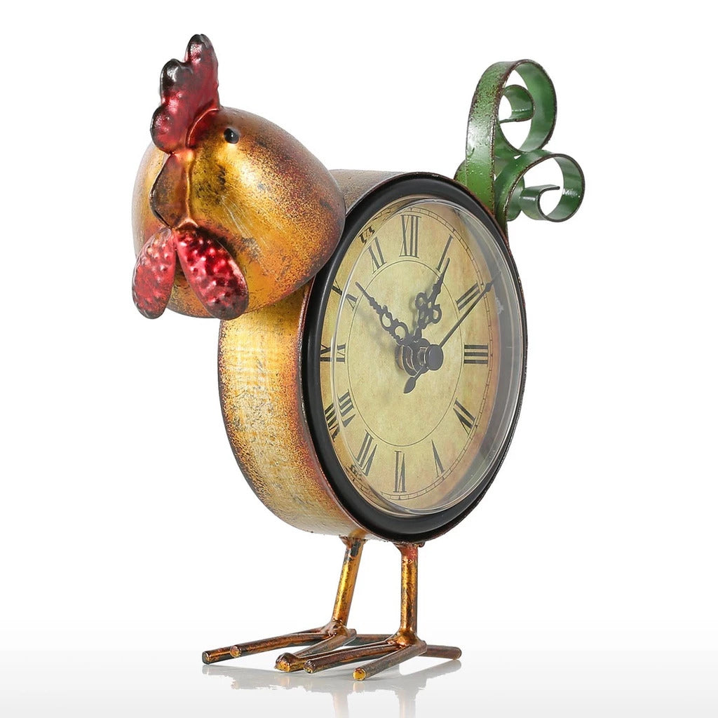 Metal Rooster Decor with Clock