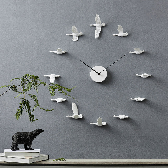 Migratory Birds Modern Wall Clock with Resin Sculpture Home Decor a Philosophical & Minimalist View Concept of the Time