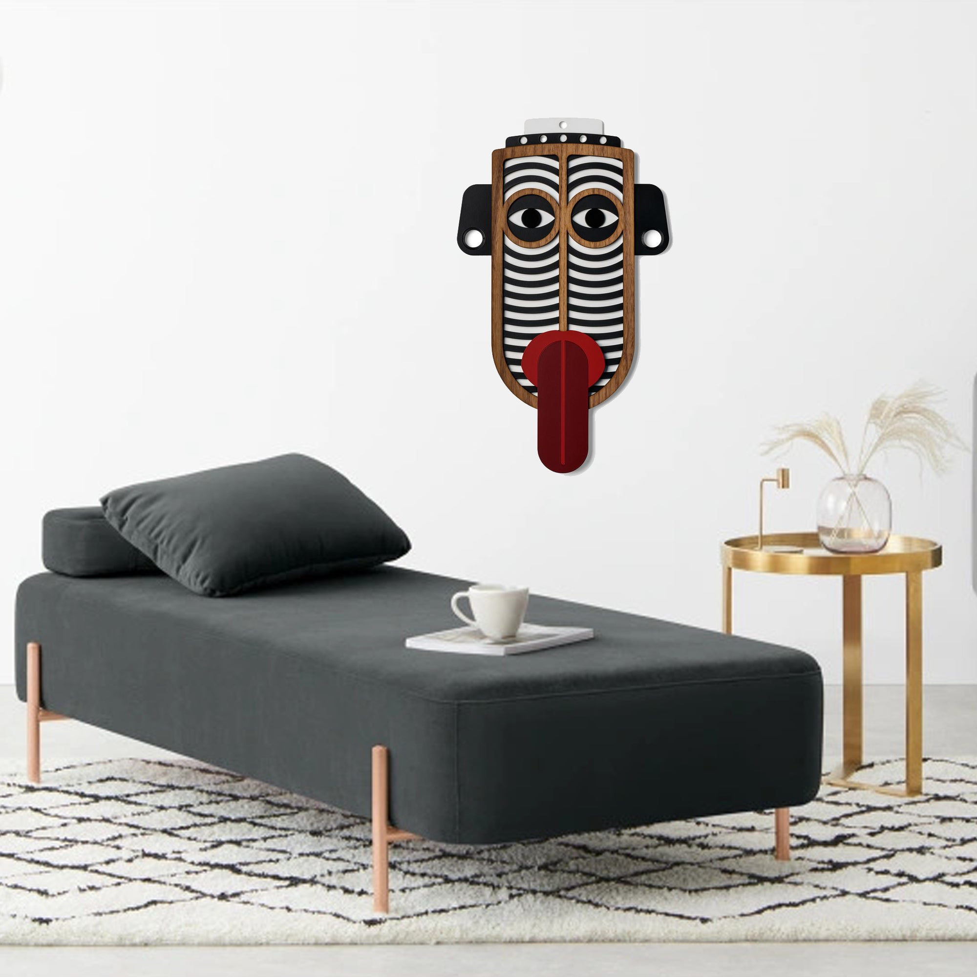 Modern African Wall Mask with Wood Wall Art