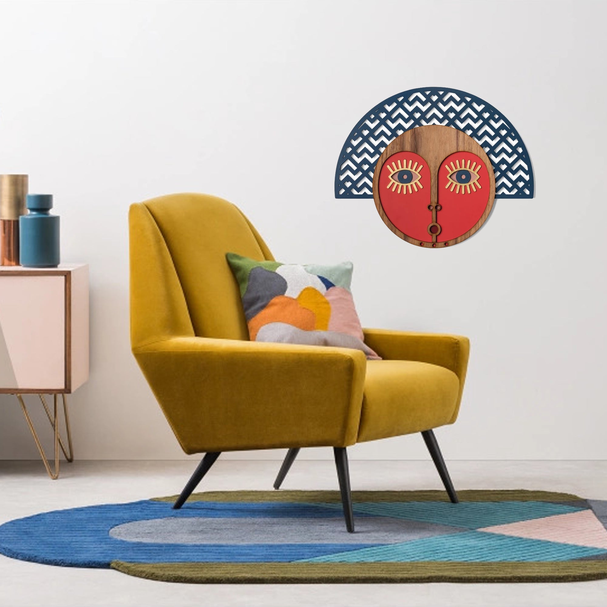 Modern African Wall Mask with Wood Wall Art