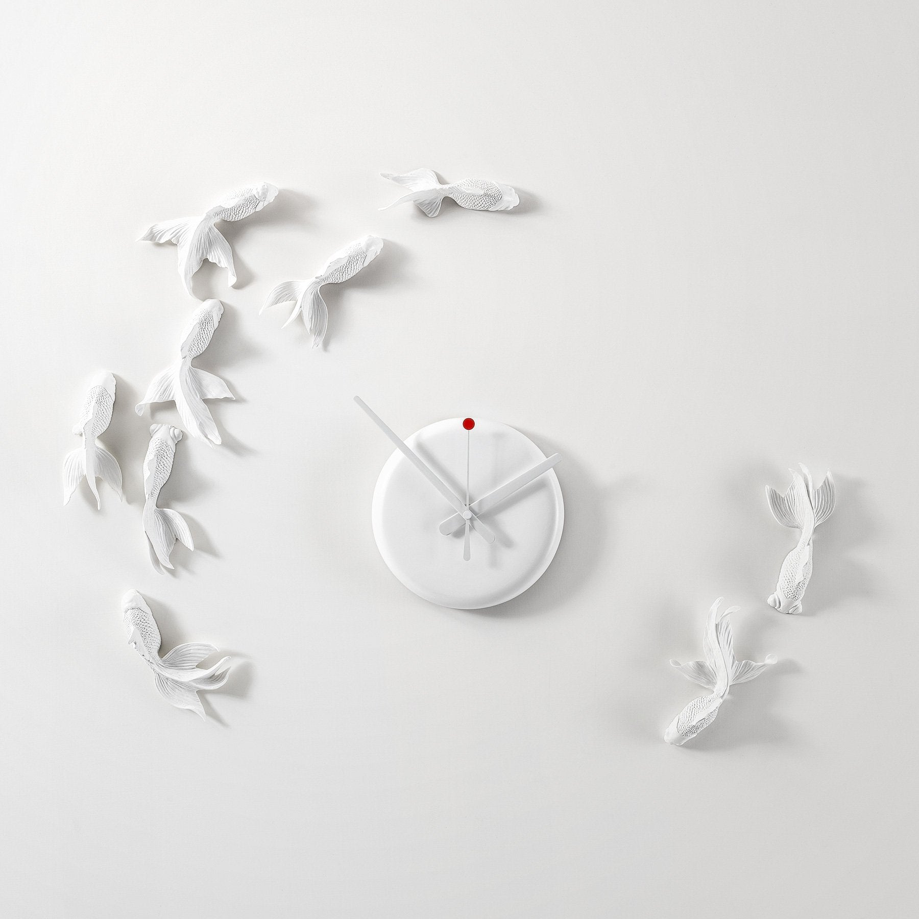 Modern Wall Clock with Fish Sculpture
