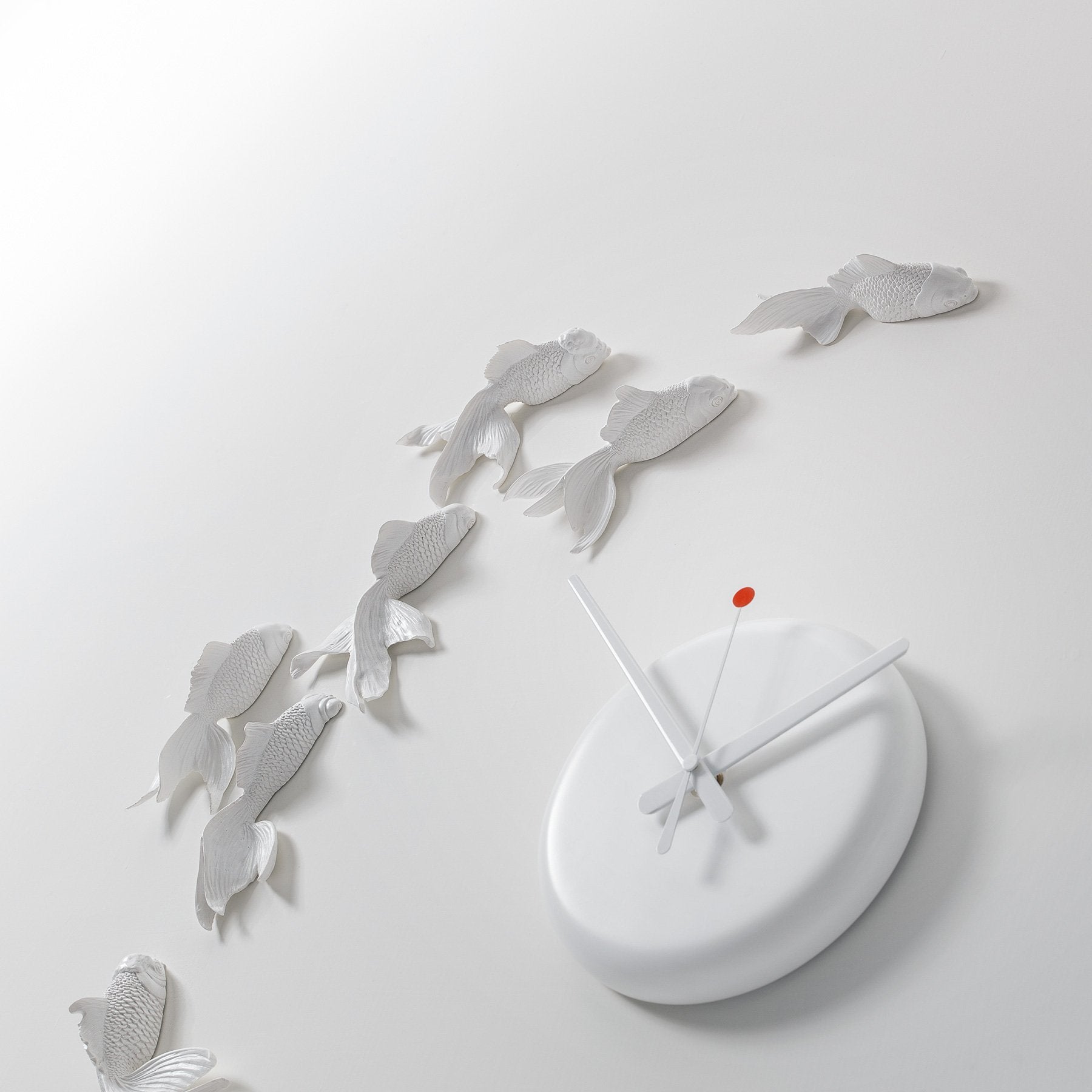 Modern Wall Clock with Fish Sculpture