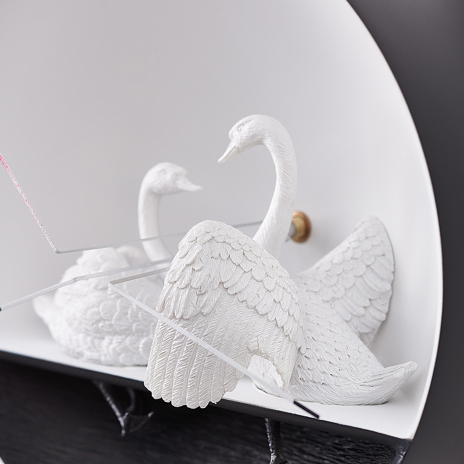 Modern Wall Clock with Swan Figurines to Sculpture Decor