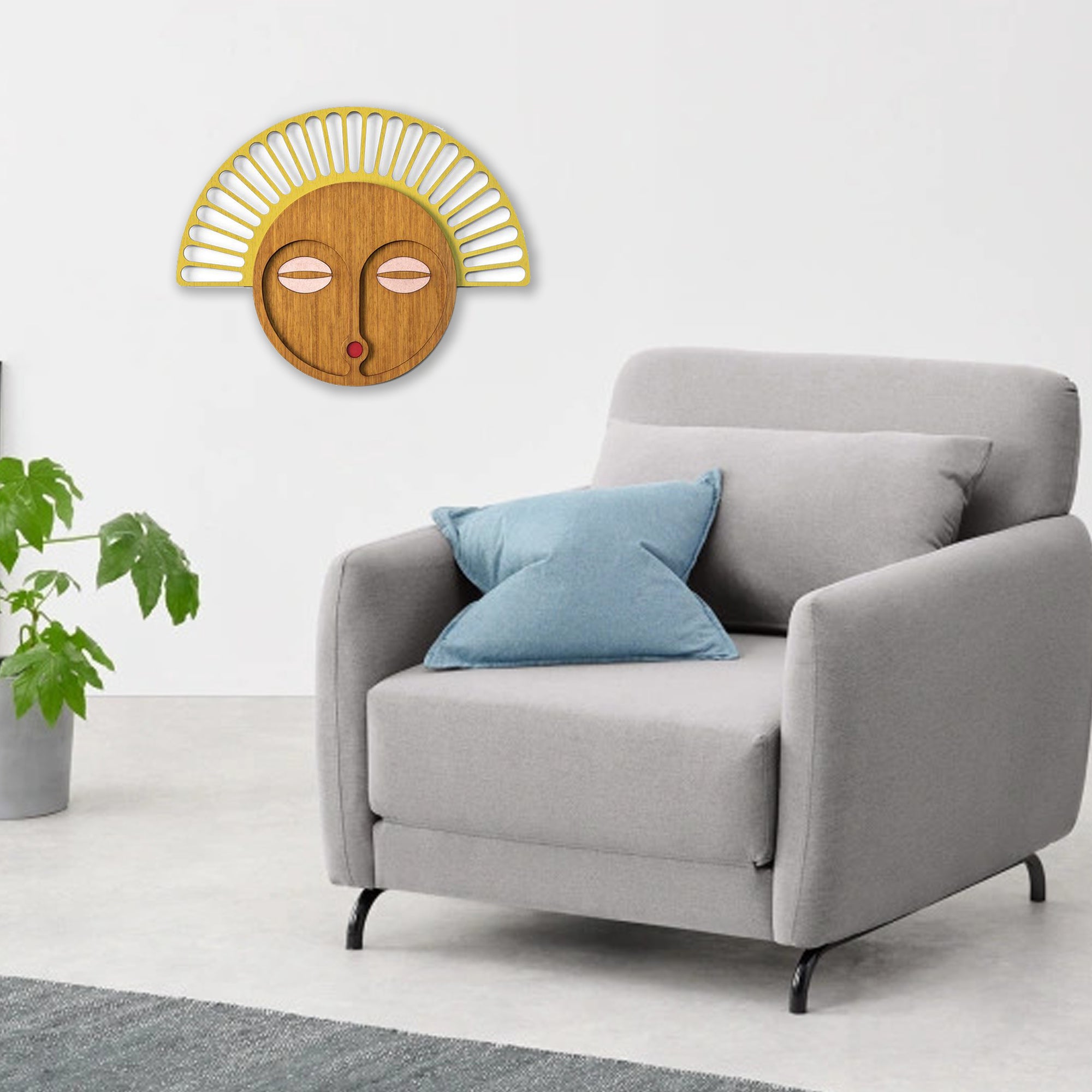 Modern Wood Wall Art with African Wall Mask