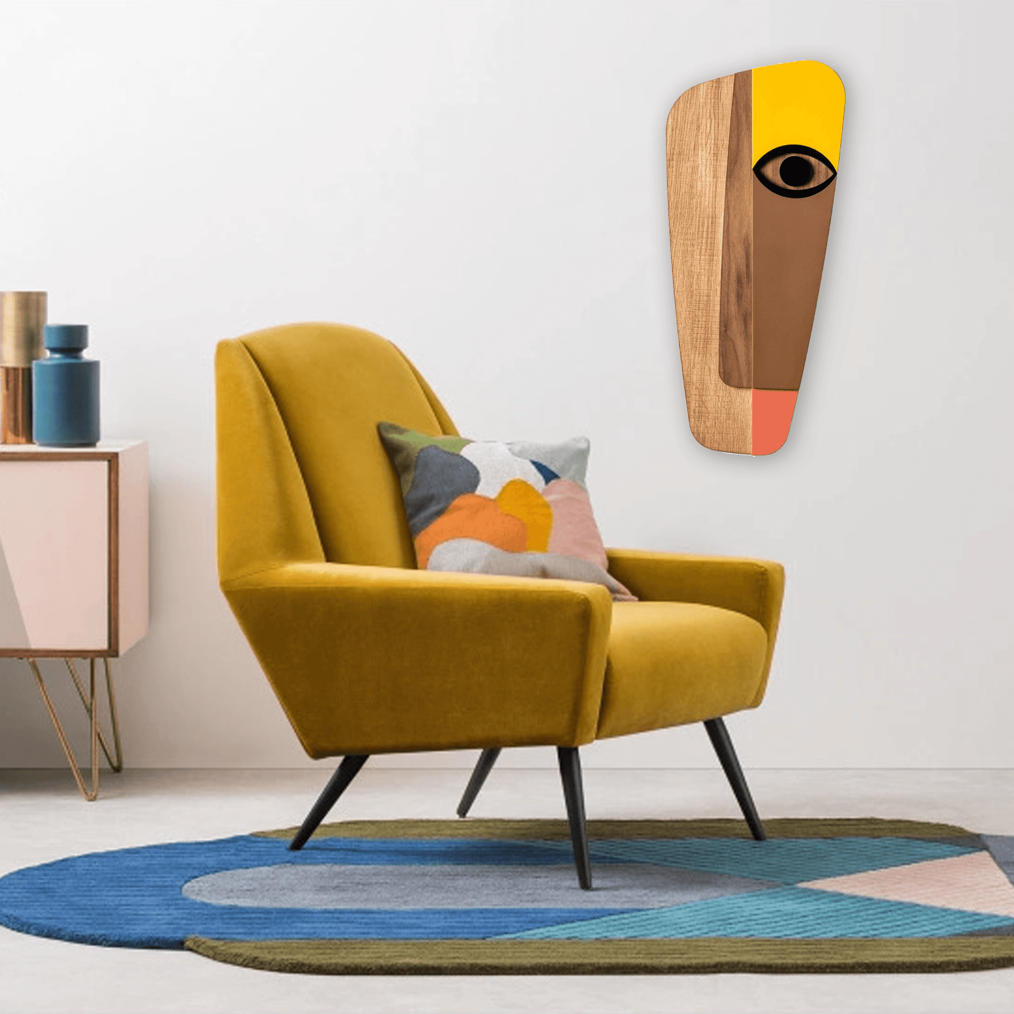 Picasso Face Paintings with Pastel Yellows Wood Wall Art