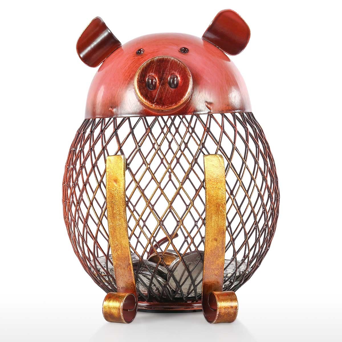Piggy Bank with Metal Handmade Process Gold and Red Color for Nursery Decor