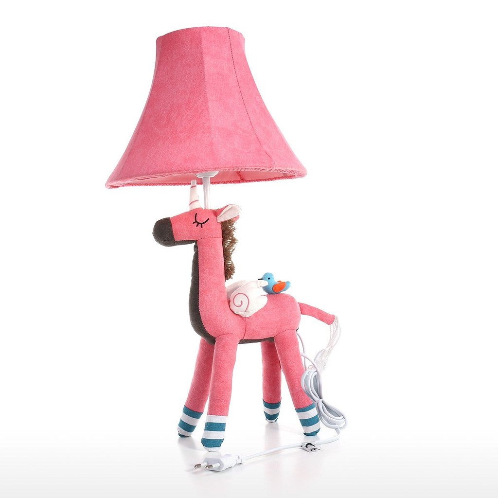 Pink Bedside Lamp with Unicorn Toy