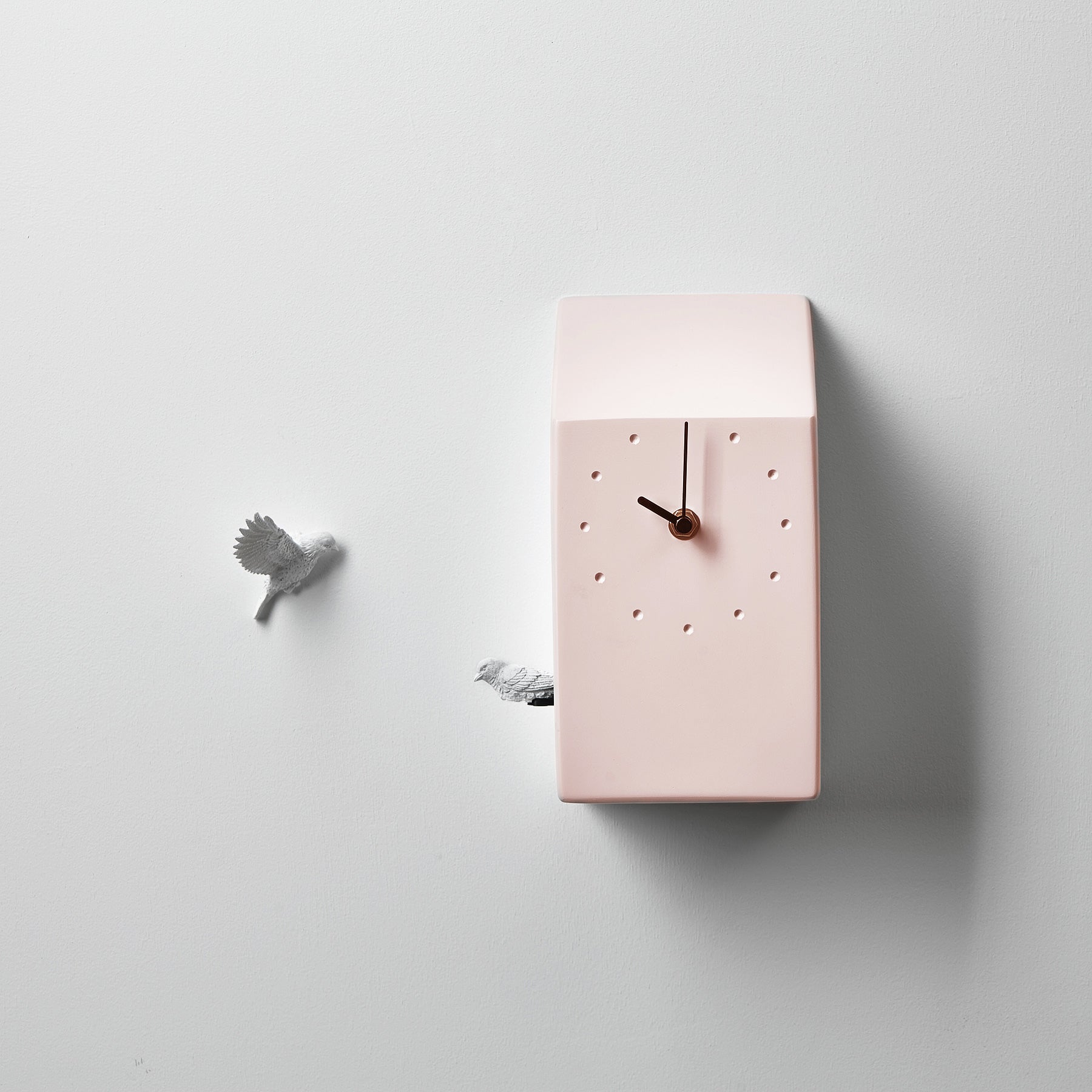 Pink Cuckoo Clock with Minimal and Modern Design Bird Sculpture