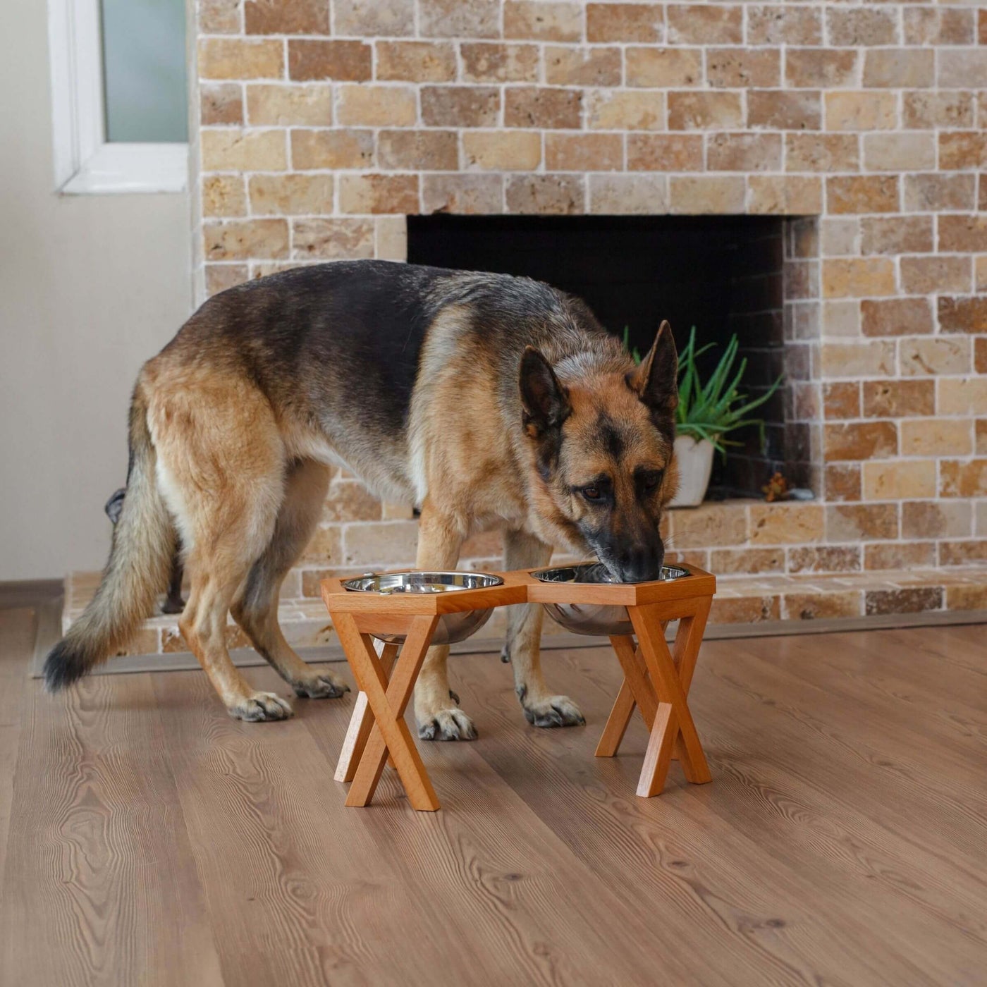 Timber Dog Stand - Brown