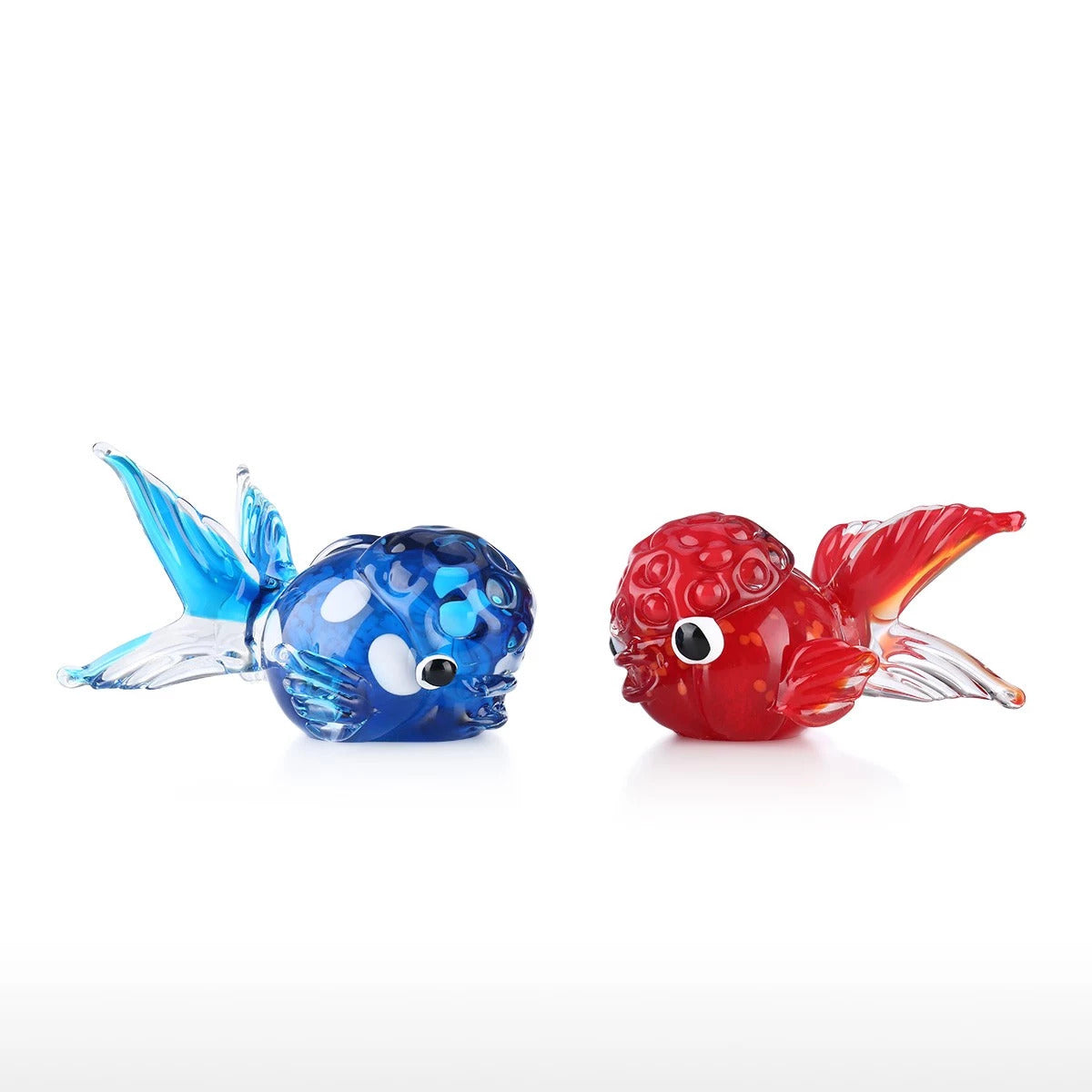 Red and Blue Lionfish with Blown Glass Fish Sculpture