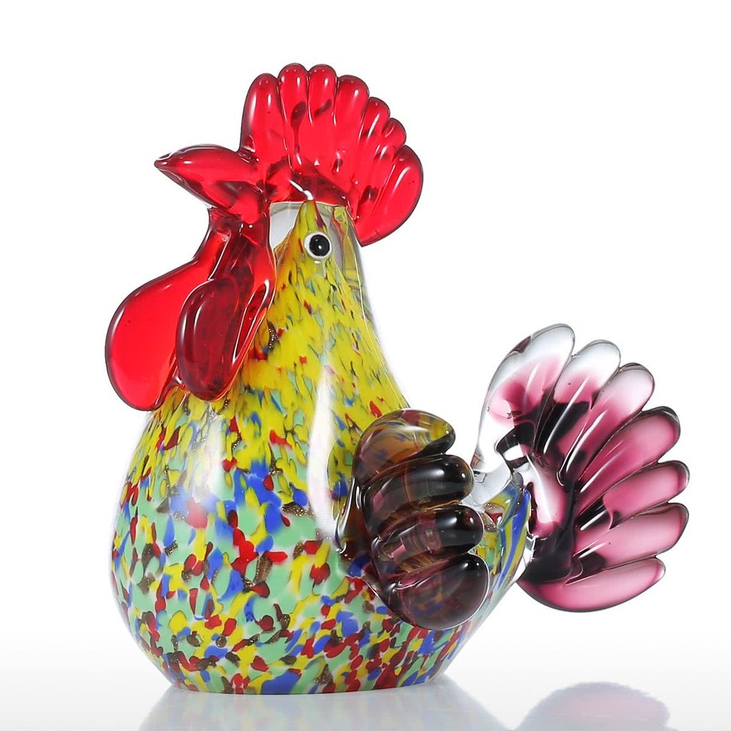Rooster Decor with Glass Figurine Ornaments