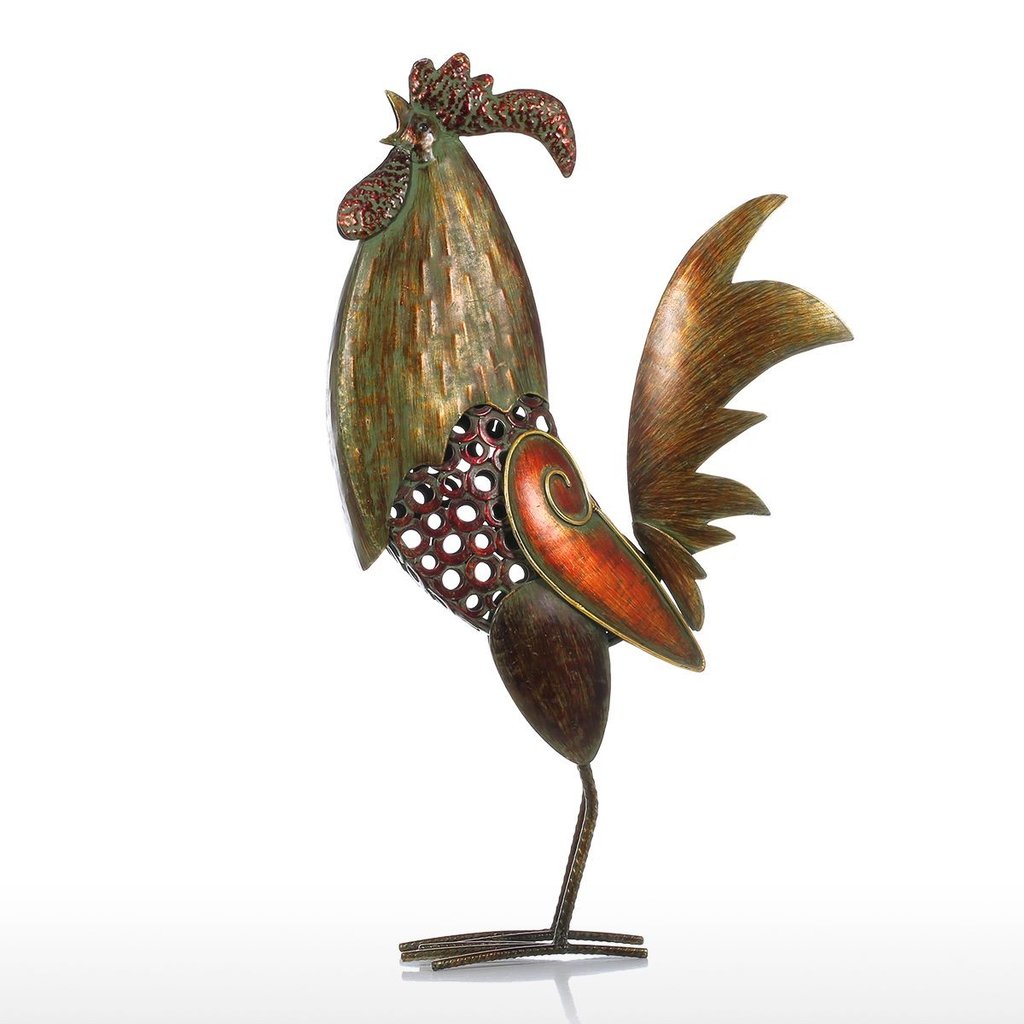 Rooster Decor with Metal Rooster