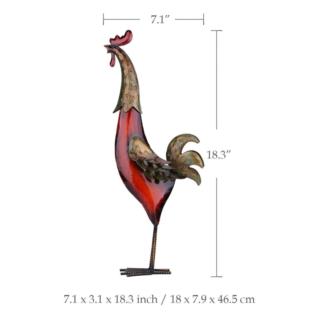 Rooster Decor with Metal Statue Figurines