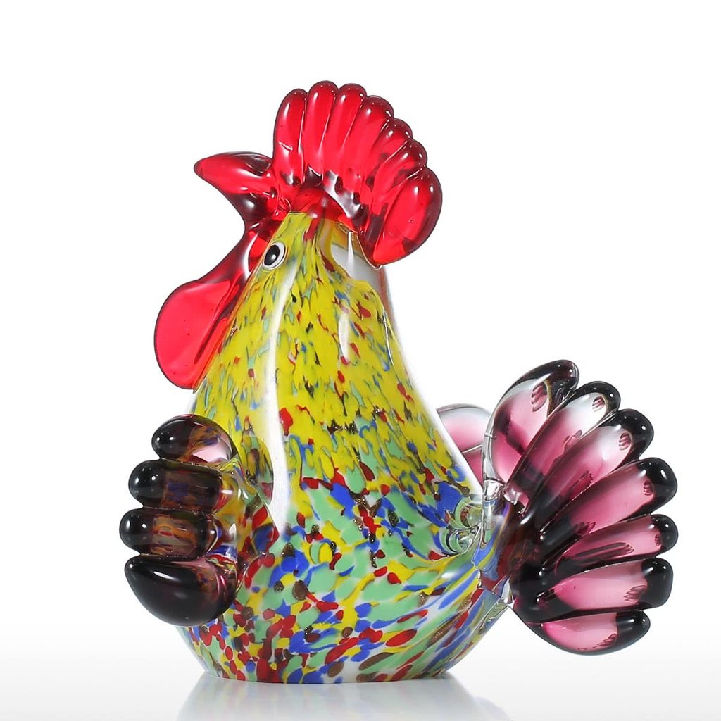 Rooster Figurines with Glass Ornaments