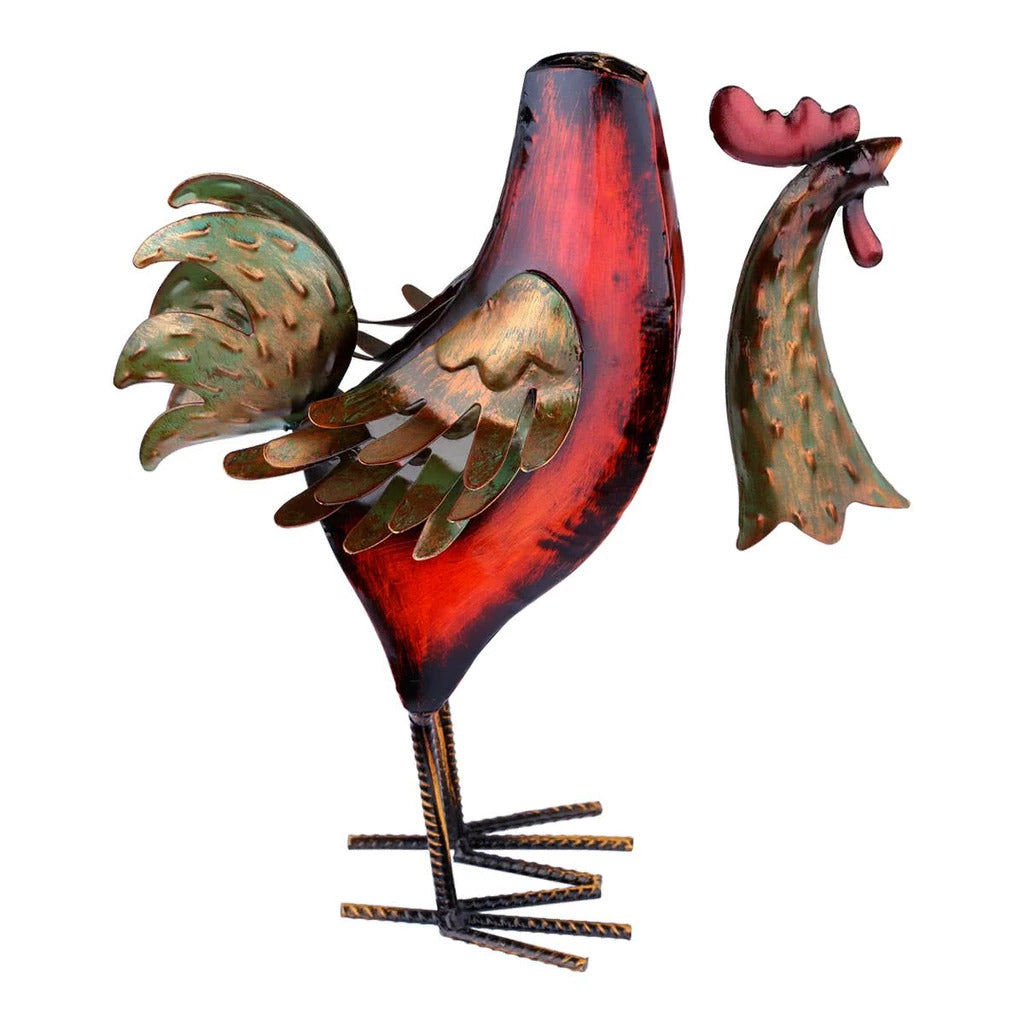 Rooster Figurines with Metal Rooster