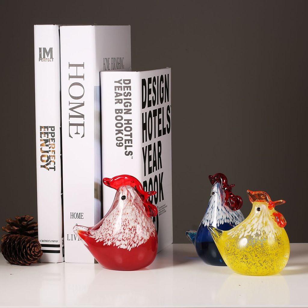Rooster Kitchen Decor with Glass Sculpture Ornaments
