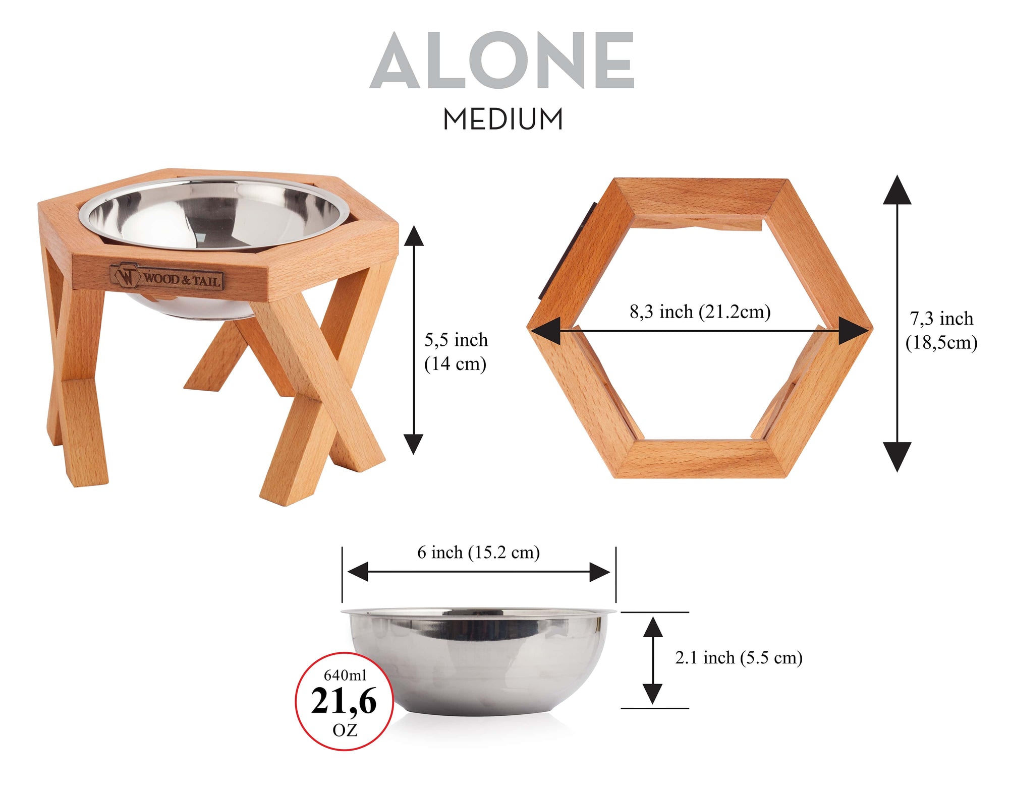 Single Elevated and Raised Wooden Dog Bowl Stand