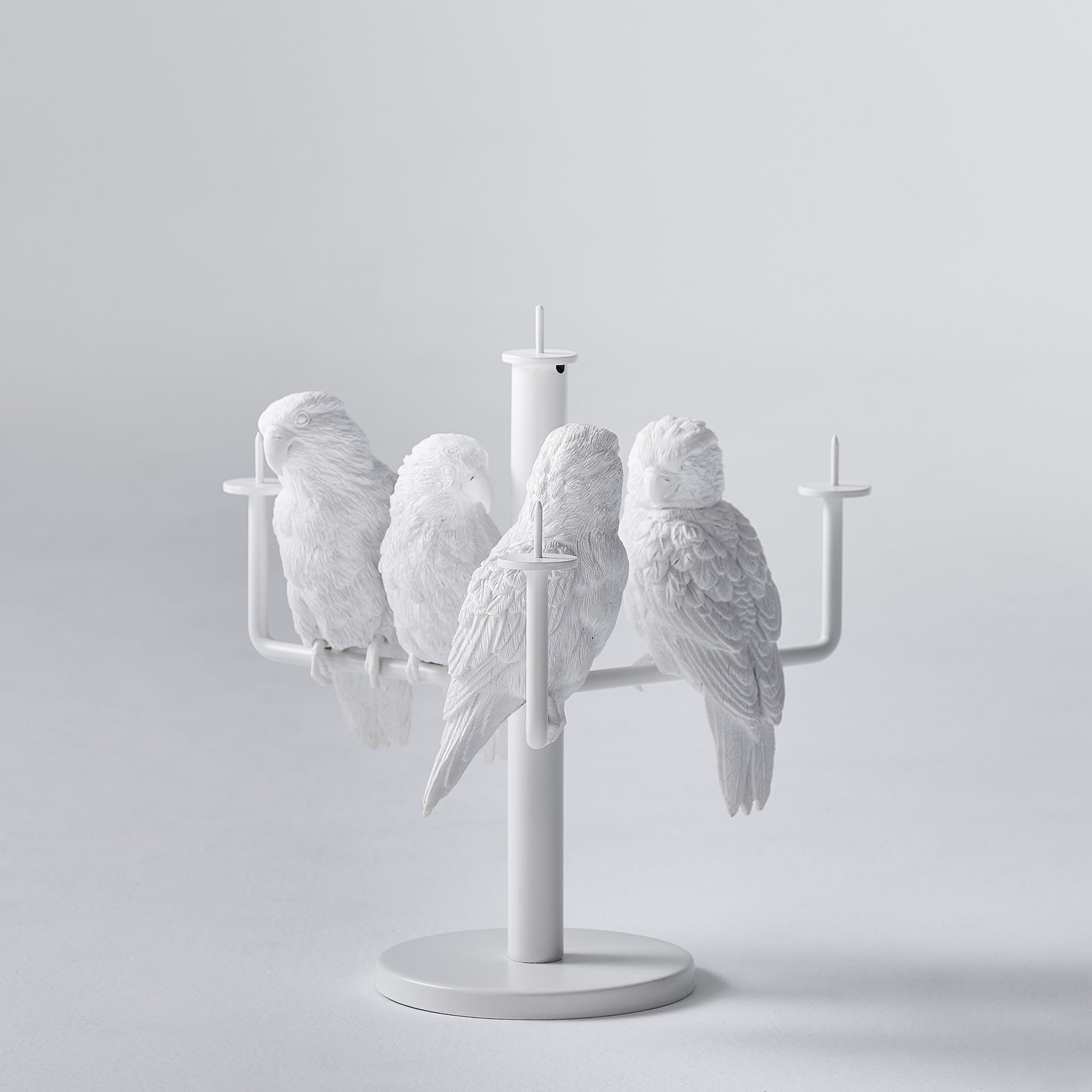 White Candle Holder for 4 Four Candle with Resin Parrot Sculpture for Home Decor Accessories Invite Parrots to Chat or Dinner in Peace & Naturality