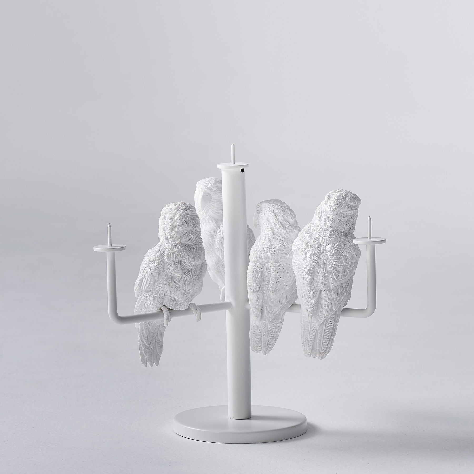 White Candle Holder for 4 Four Candle with Resin Parrot Sculpture for Home Decor Accessories Invite Parrots to Chat or Dinner in Peace & Naturality
