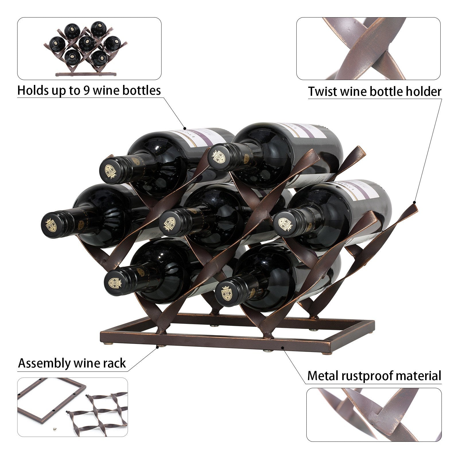 Wine Rack - 7 wine bottles complement your kitchen or living room decor!
