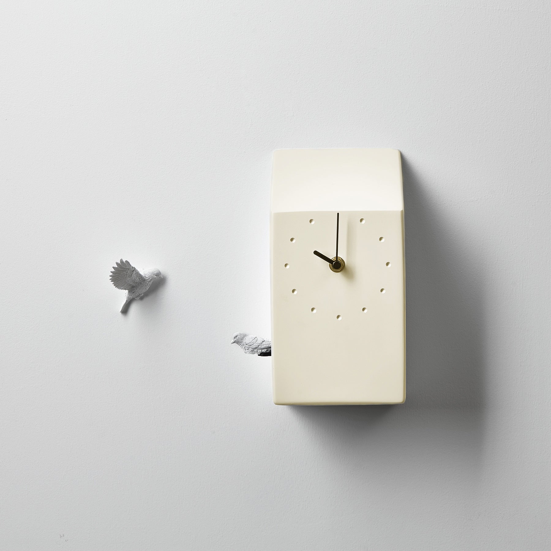 Yellow Cuckoo Clock with Minimal and Modern Details Bird Sculpture