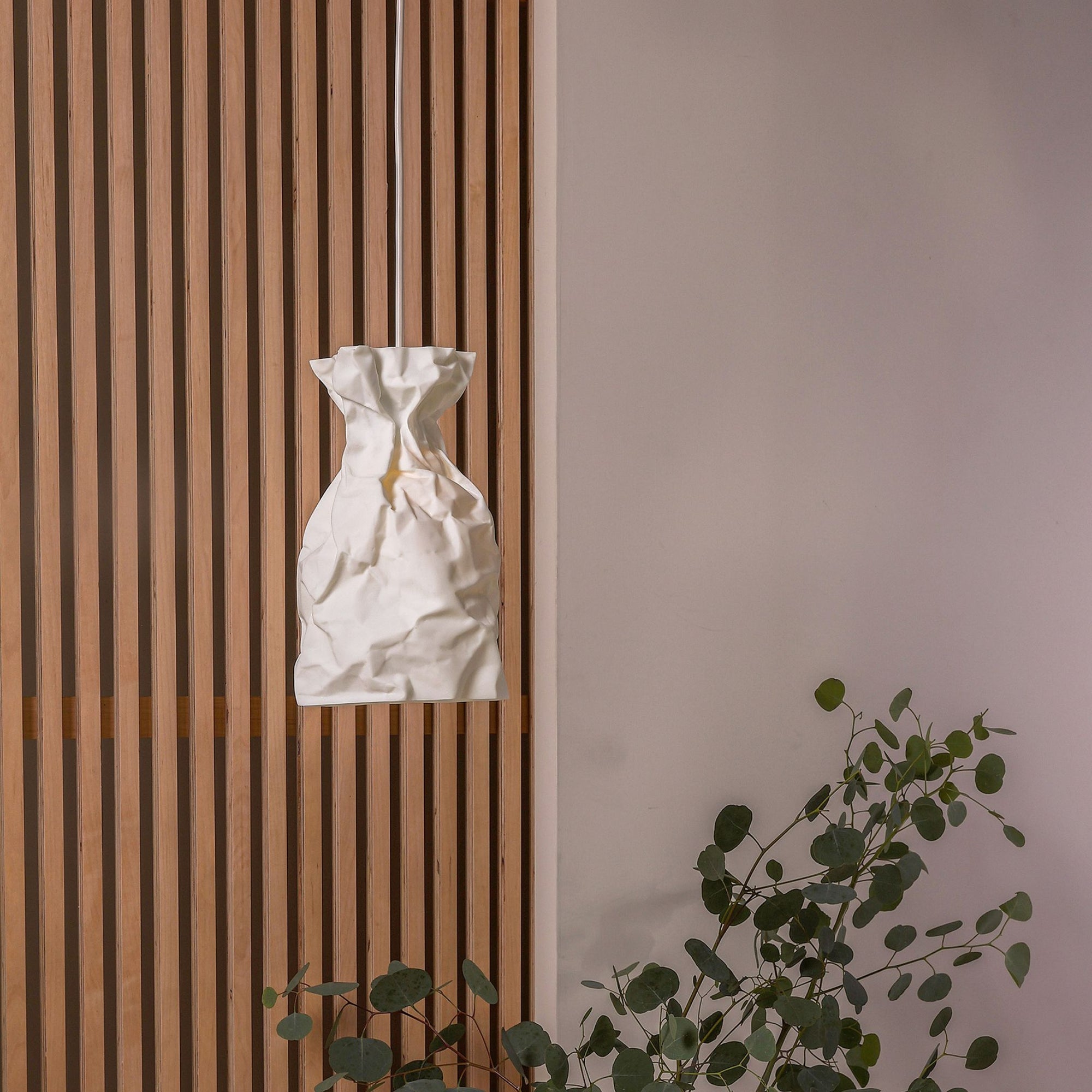Paper pendant light: a crumpled paper sculpture has never looked so good!